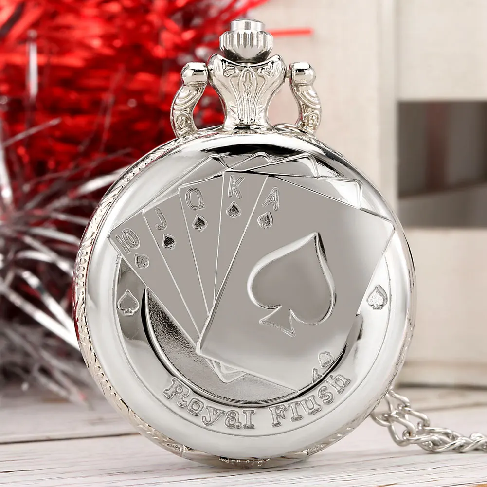 Old Style Small Full Hunter Reloj Pendant Clock Poker Stars Quartz Necklace Pocket Watch With Chain for Men