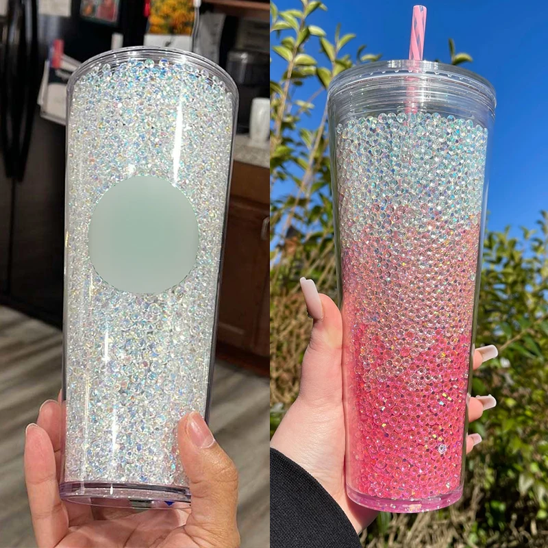 24 Ounce Snow Globe Tumbler With Glitter Straw 