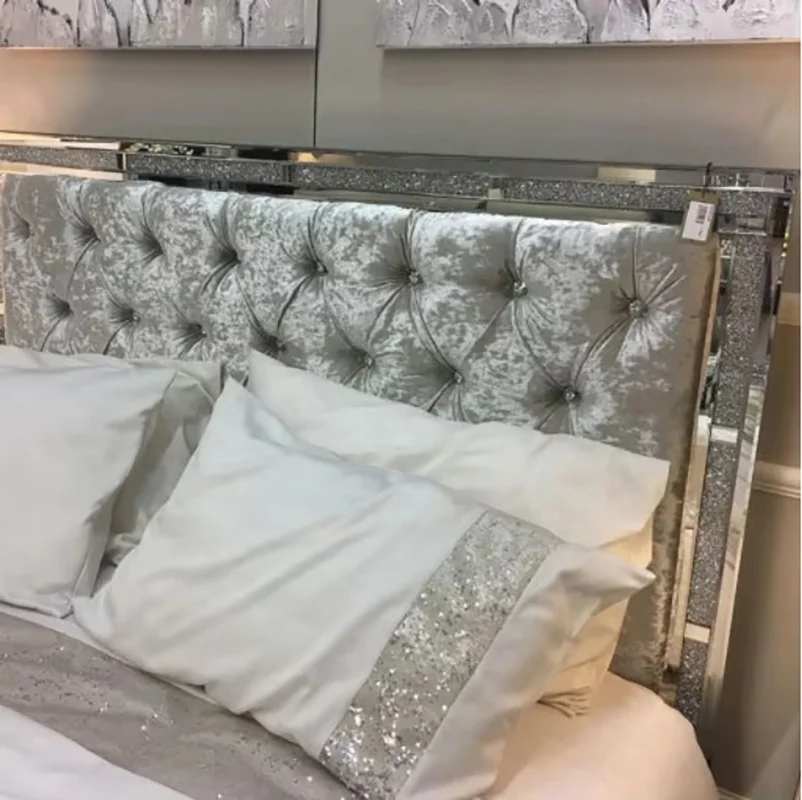 Factory Direct Sell Crystal  Mirrored Bed Sets Crystal Diamond Mirror Bed Furniture