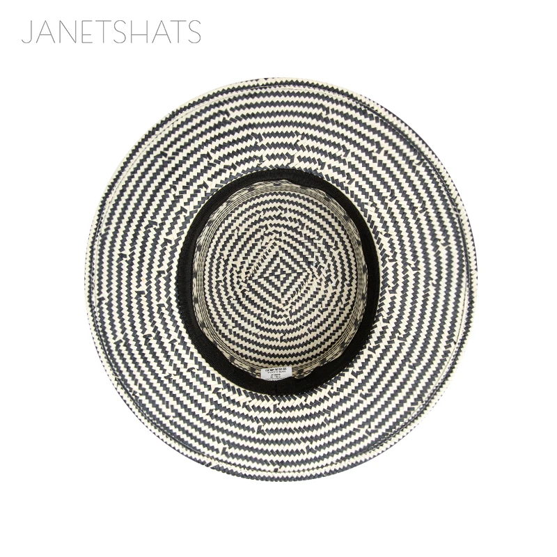 Custom Geometric Colombian Pattern Boater Wide Brim Hat Handmade Chapeau Femme Breathable Paja Jazz Hat for Travel and Fishing