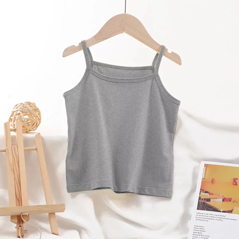 Детский однотонный дышащий жилет на бретелях из чистого хлопка тонкий летний базовый топ для маленьких девочек