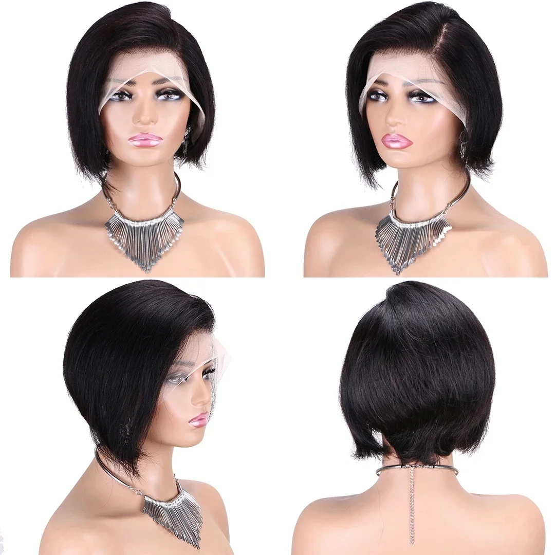 Color Human Hair Wigs for Women Straight Bob Wig Lace Frontal Transparent Lace Natural Pixie Cut_voghion.com