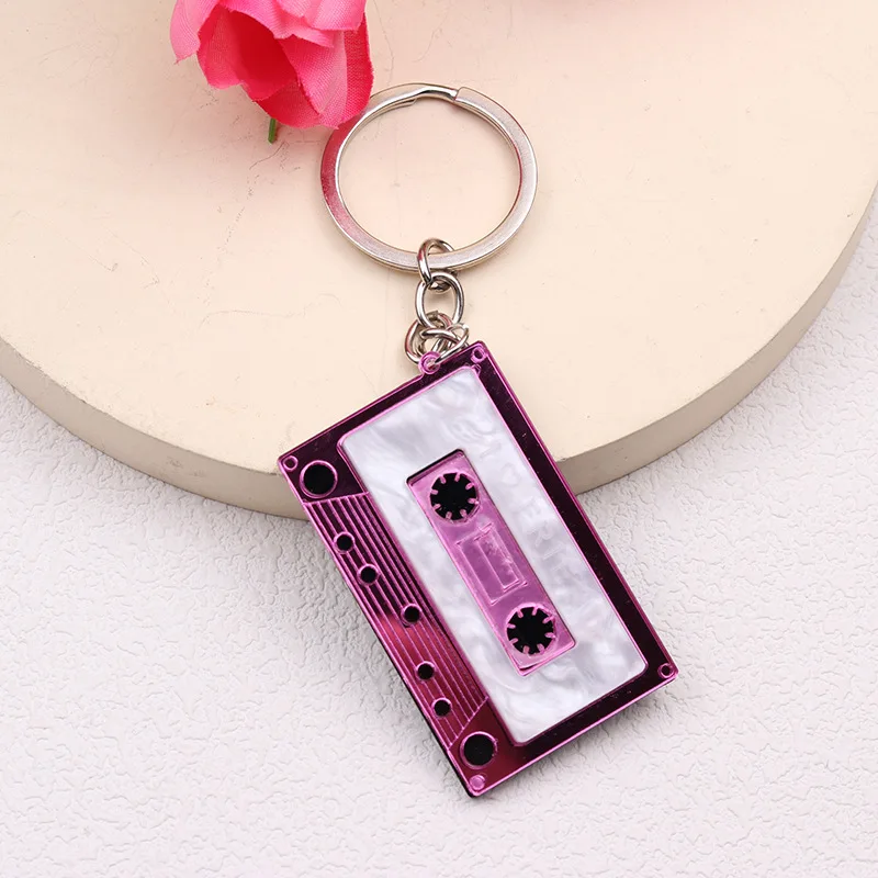 Fashion Audio Musical Keychain Geometric Rectangle Acrylic Key Chains Music Recorder Keyring Student Gifts Pendant Tape Keychain
