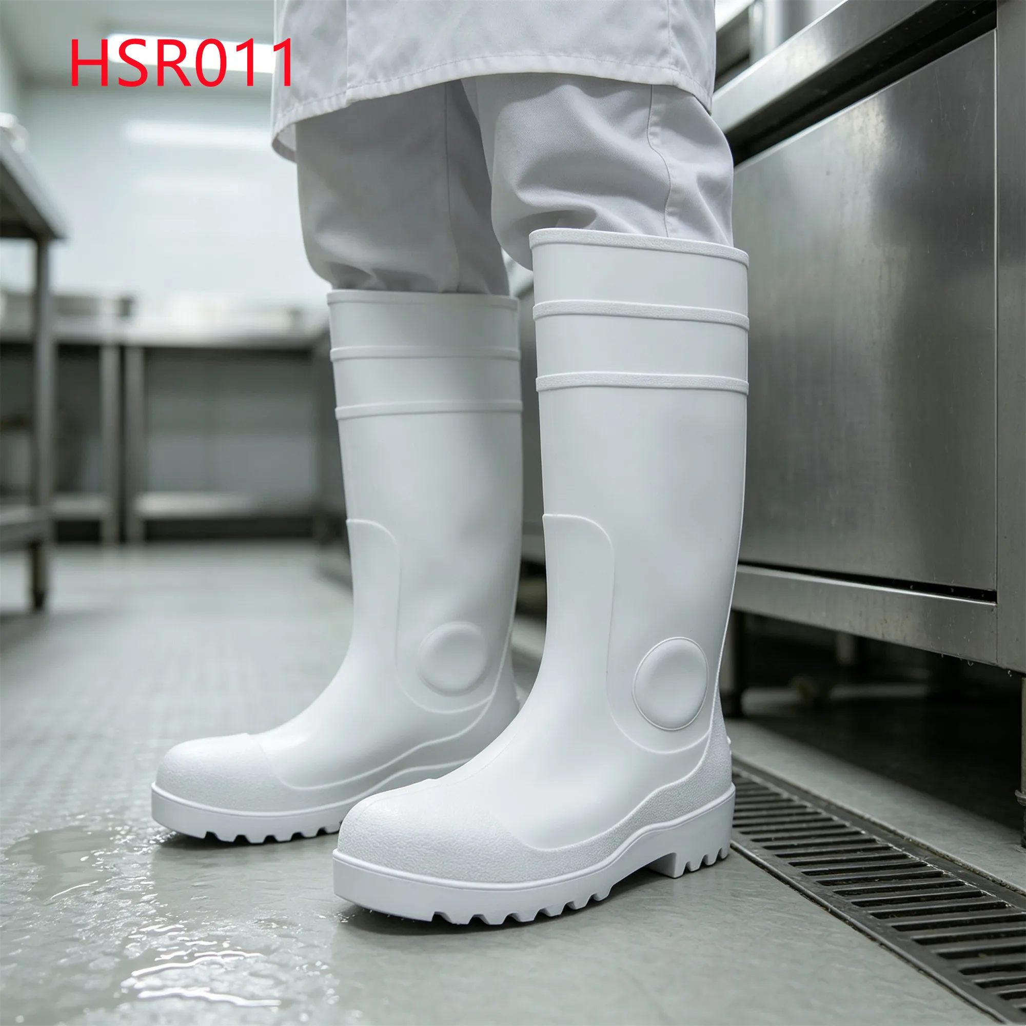 LXG,Public Health Workers SEC Standard White Hua Singh Gumboots Poultry Farm Integral Molding PVC Safety Rubber Boots HSR011