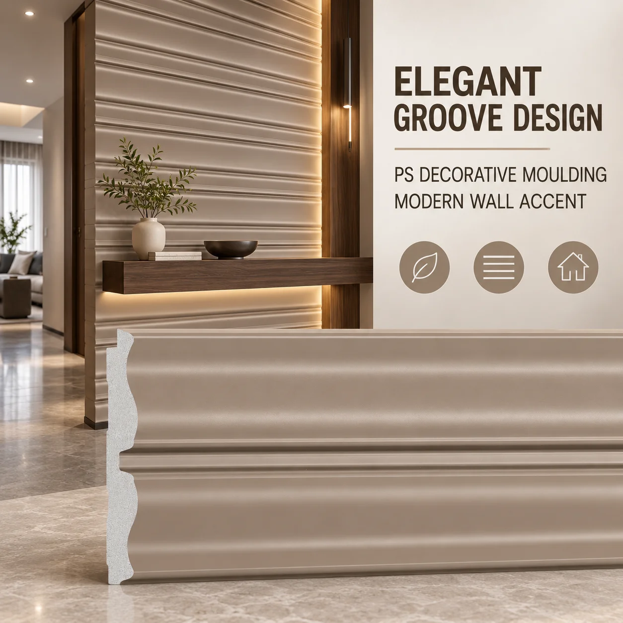Factory Direct Waterproof PS Decorative Moulding Easy-Clean Wall Trim Baseboard for Interior Decoration
