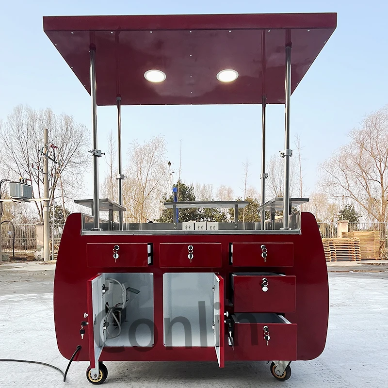 Portable Snak Cart for Parties Folding Food Cart Lifting Canopy Chestnuts Stand Grill Kiosk for Sale