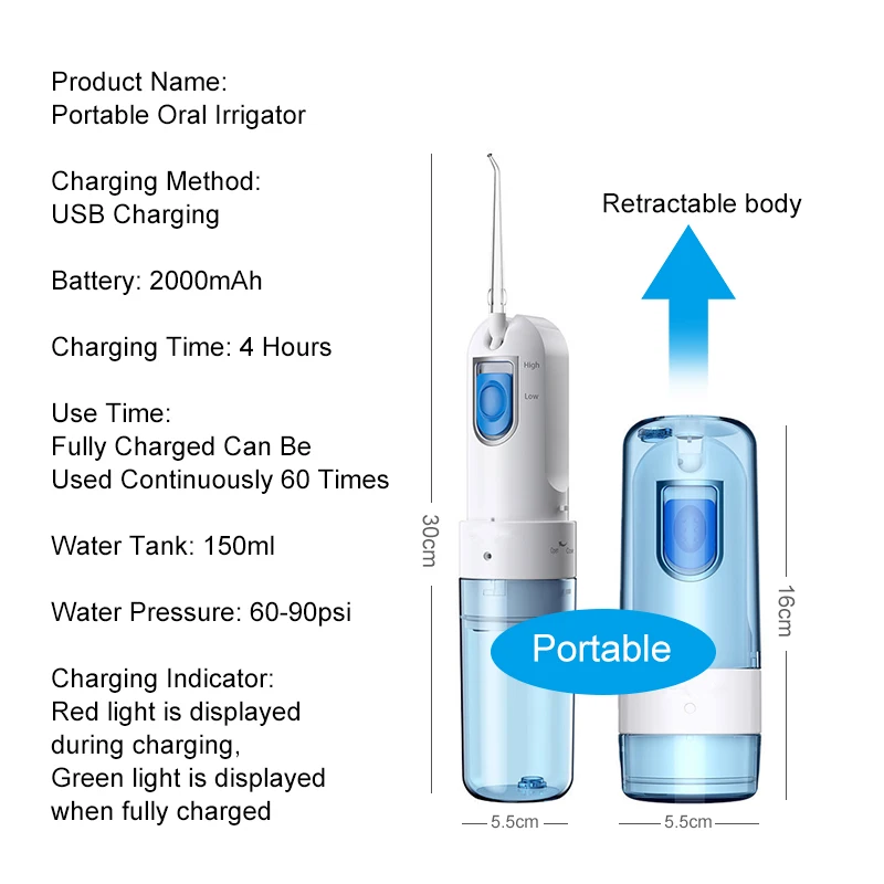 
 Ирригатор полости рта с низким уровнем шума, беспроводной портативный ирригатор для чистки зубов  