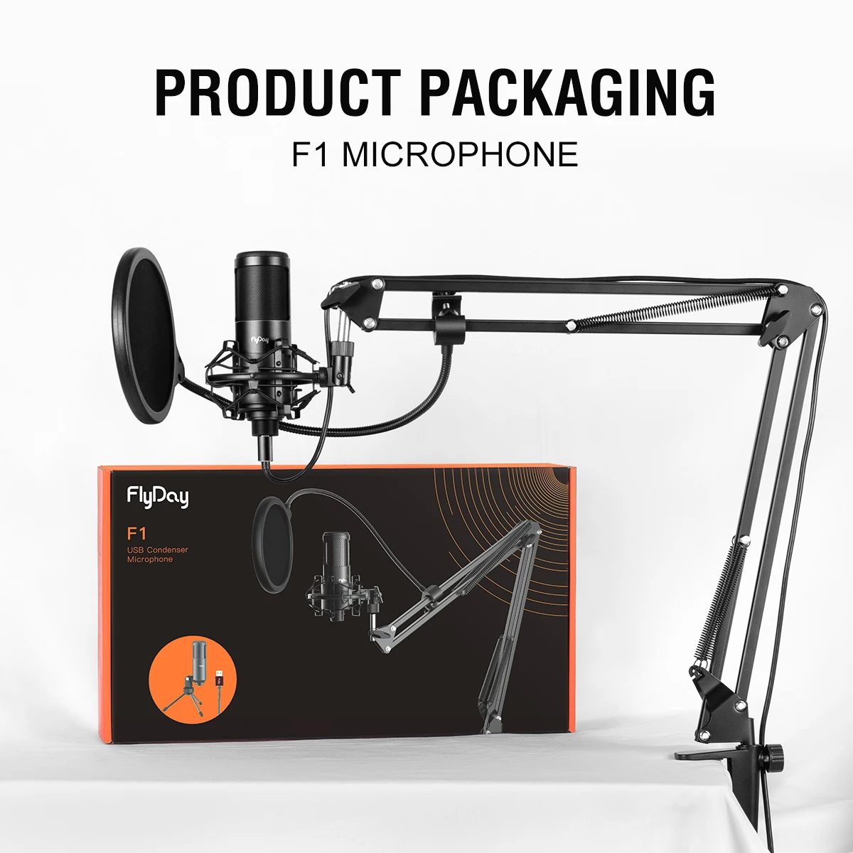 Flyday F1 Professional Recording Condenser Microphone Wire Microphones Kit Live Stream USB Vocal Microphone