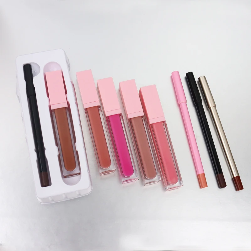 private label organic lipliner and liquid lipstick dual lip liner set