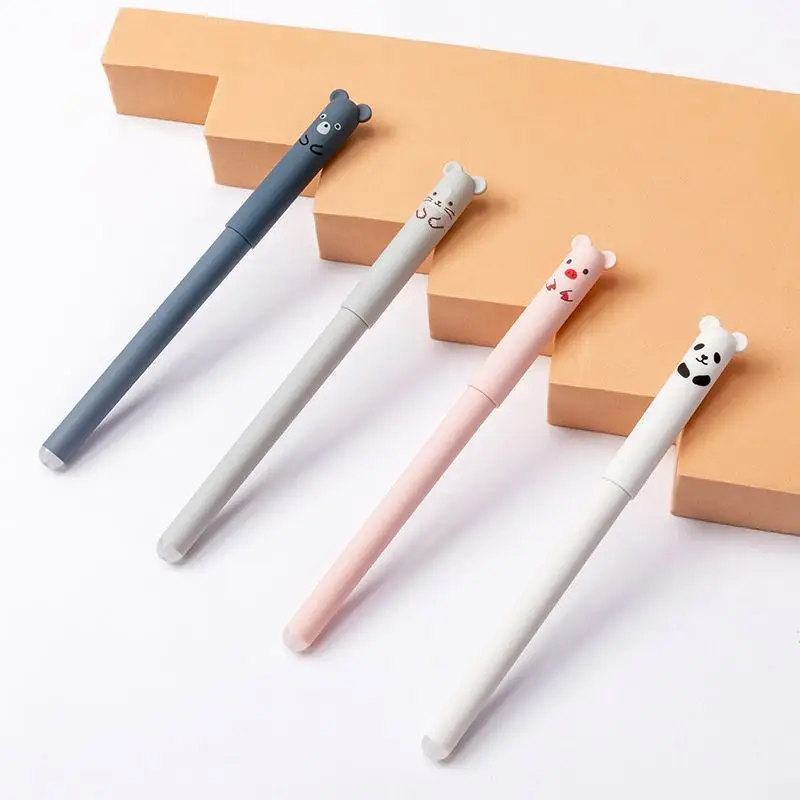 Cute School Student Kids Creative Animal Erasable Gel Pens 0.35mm/0.5mm Ball Point Black Blue Ink Customize Stationery
