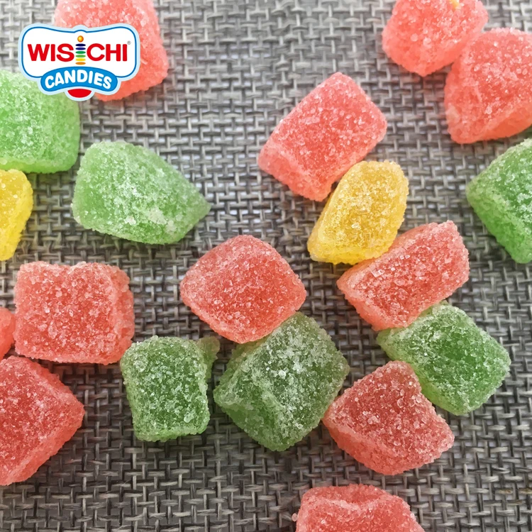 Free Sample High Quality Cube Shape Jelly Candy Gummy Sour Sweet Mix Fruity Gummy Halal Soft Candy