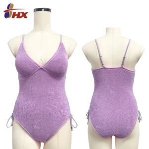 2026 Hot Sale Plus Size Grande Taille One Piece Swimsuit Crinkle Ribbed XXX Bikini Swimwear for Women Solid Pattern