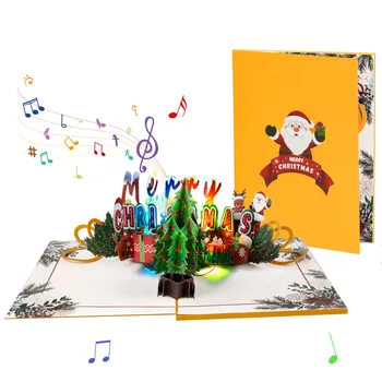 Light Up Deck the Halls Music 3D Pop Up Merry Christmas Greeting Cards Include A Matching Note Card And Envelope