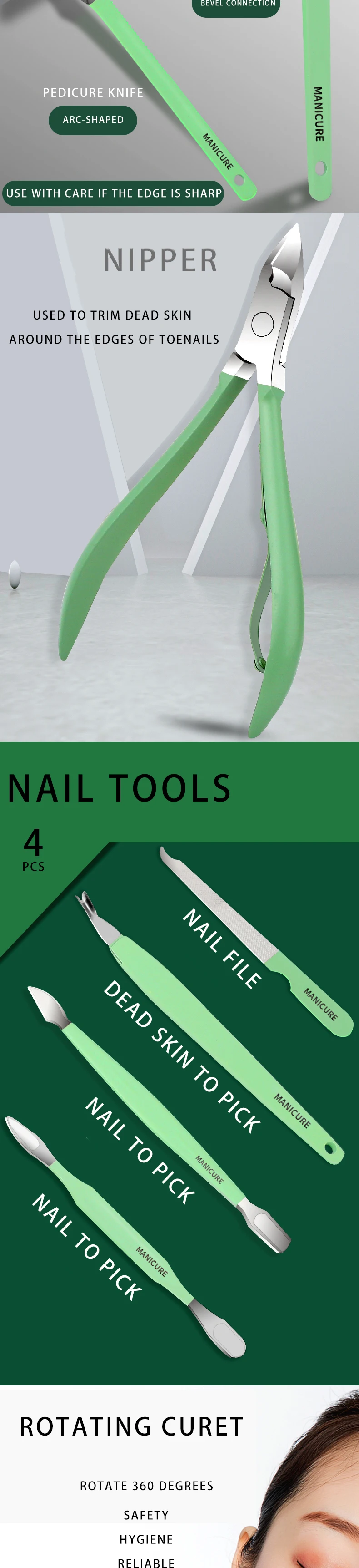 product high quality manicure tool pedicure set nail clippers kit 18 pcs green manicure set-4
