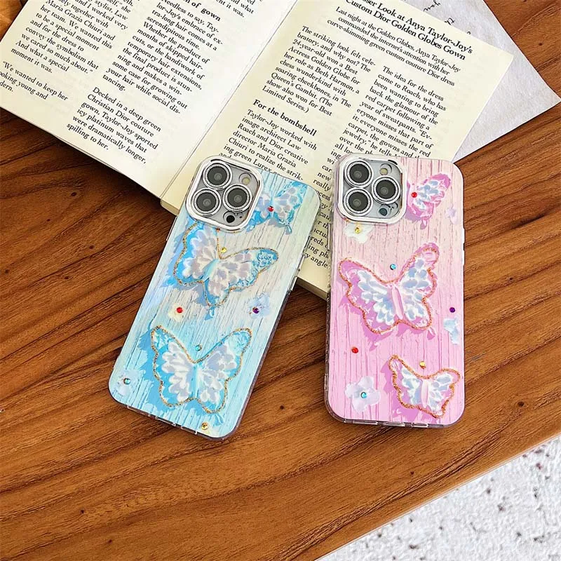 Glitter Butterfly IMD Oil Painting With Lens Protection Film TPU