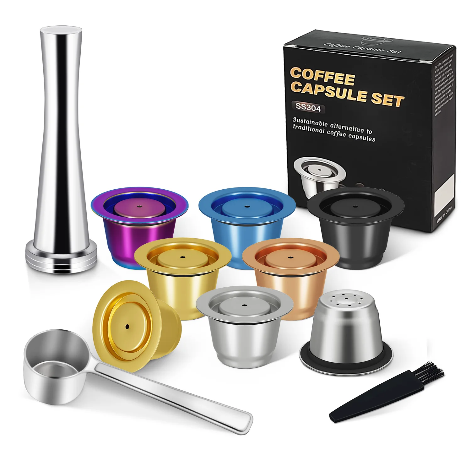 Refillable Reusable Capsule Crema Stainless Steel Coffee Capsule Pod With Reusable Lid Compatible for Nespresso Machines