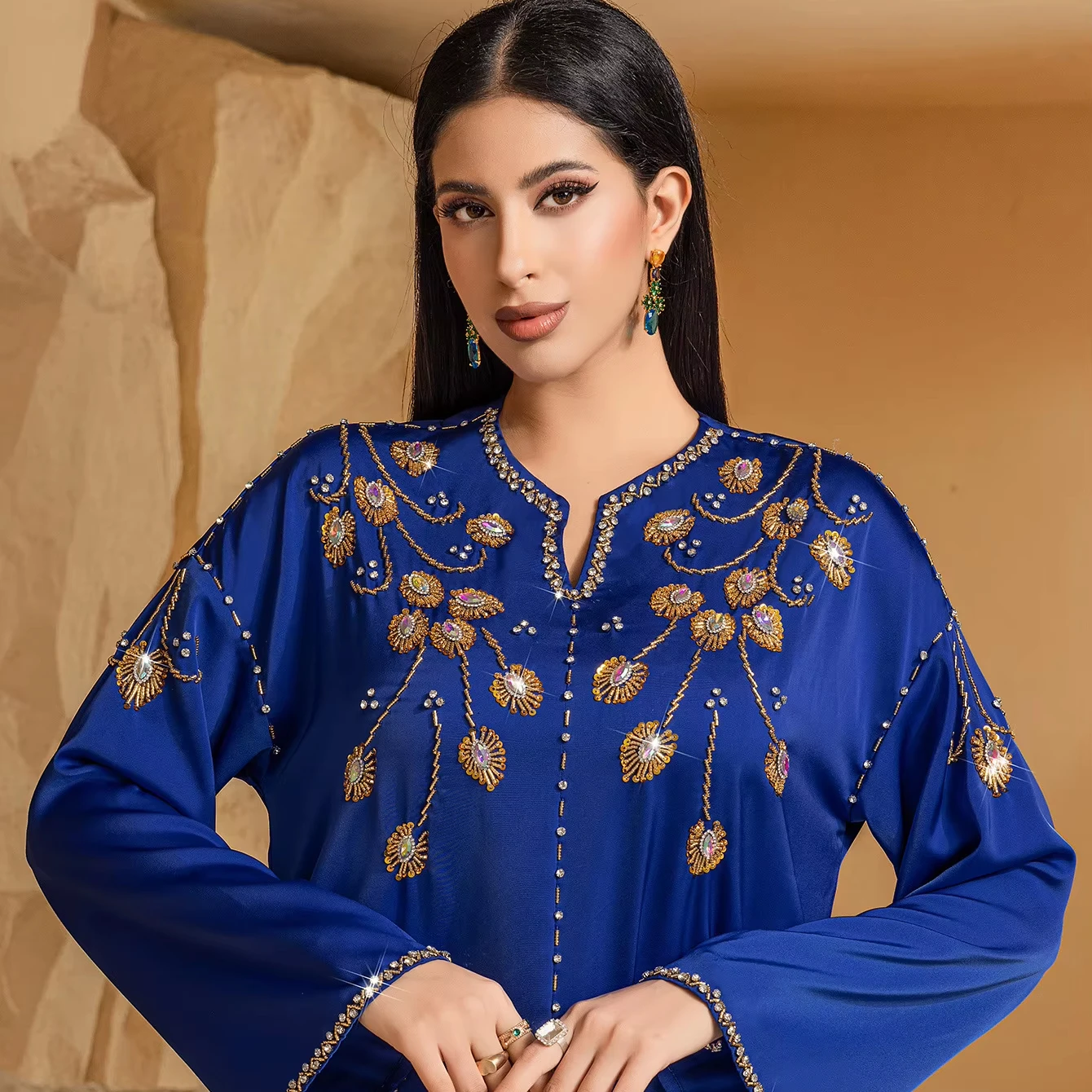 Colorful Blue Diamond Dress Heavy Industries Saudi Arabia Handmade Sewing  Abaya Romantic Long Party Dress with Natural Waistline
