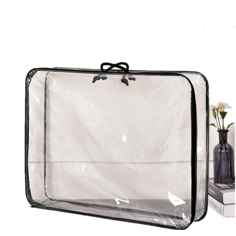 Custom Logo Handle Zipper PVC Dust Bag Fashionable Transparent Blanket Bed Sheets Quilt Portable and Reusable Quilt Cover
