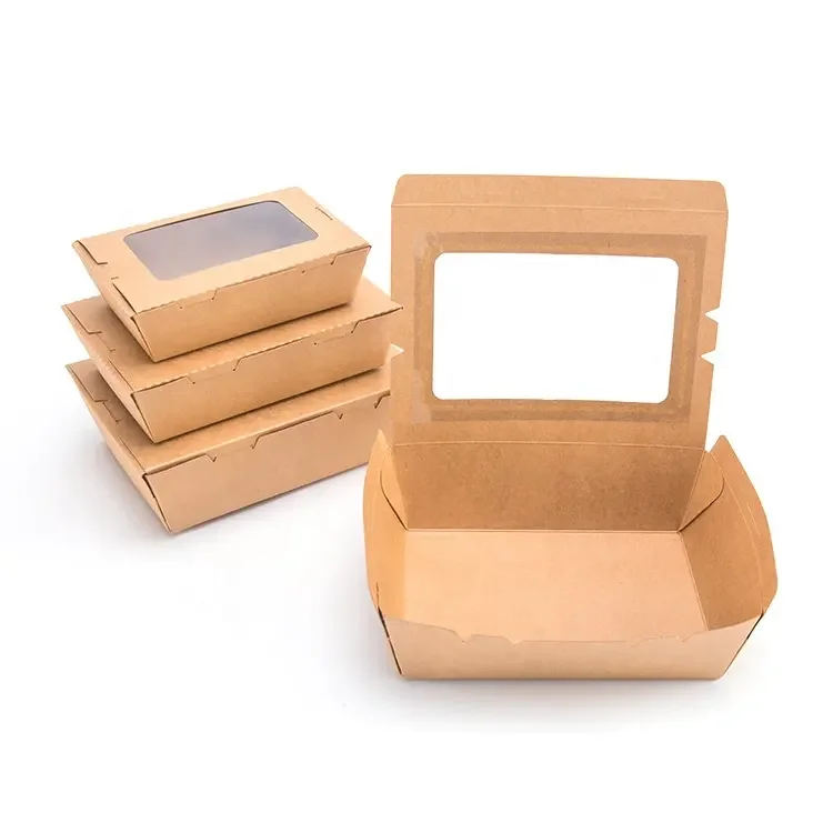 XYA On-the-go Biodegradable Convenient salad container Take Away Disposable Kraft Paper Rectangle Salad Bowl