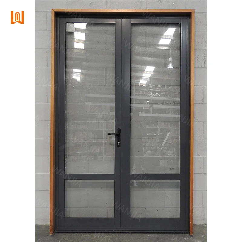 WANJIA Customized Modern Patio Front Entry Door Exterior Glass Aluminum French Door Aluminum Casement Door