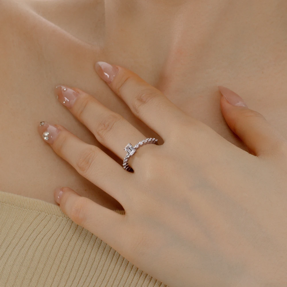 KAKODIY Shiny Cubic Zirconia Ring Wedding Ring Baguette 925 Sterling Silver Eternity Cubic Zirconia Ring Jewelry for Women detail 3