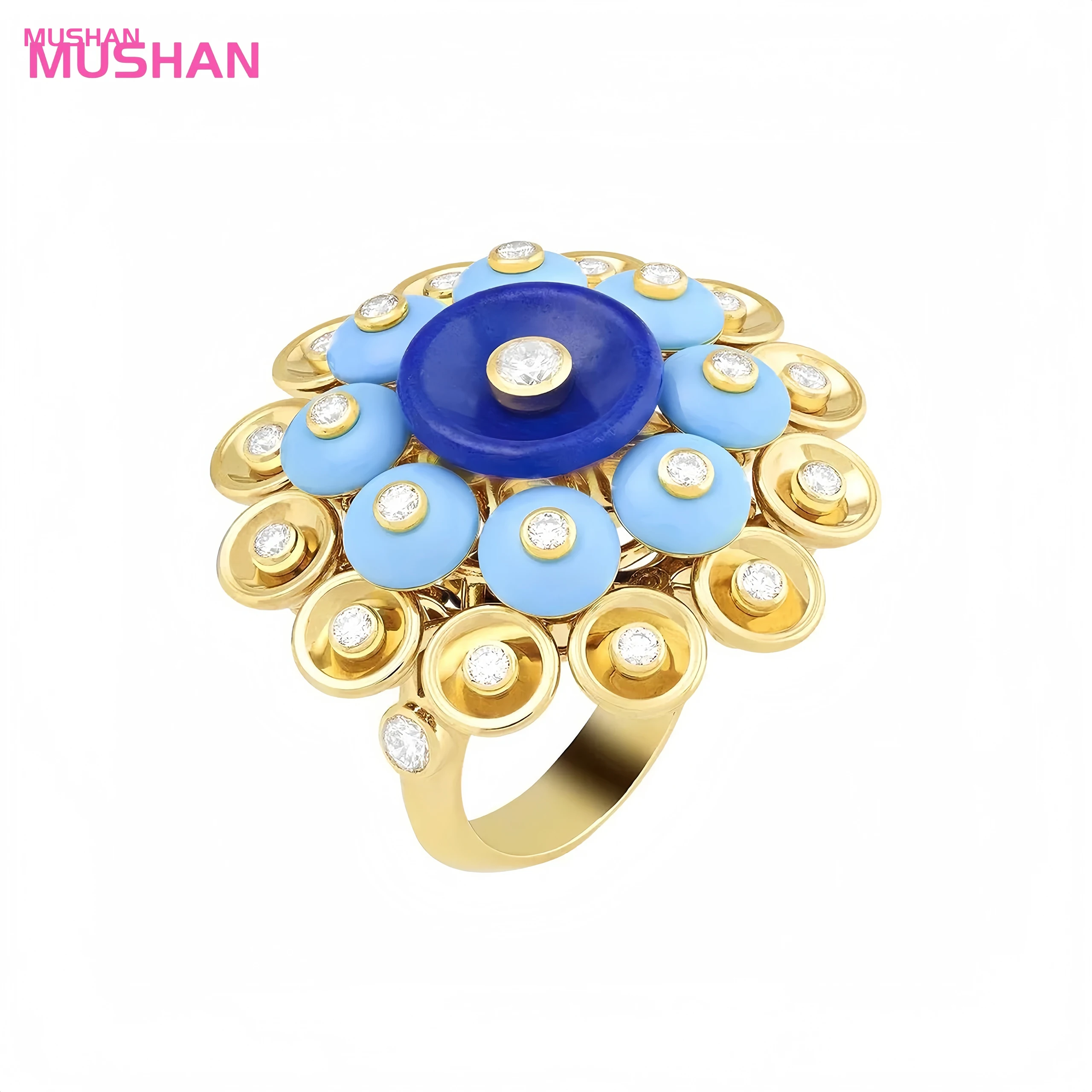 MUSHAN Jewelry Factory 925 Sterling Silver Gold Plated Ring High Carbon Diamond and Lapis Lazuli Jewelry Rings for Women Gifts