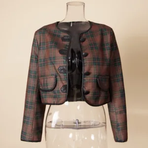 Hot Selling  GGFRIDAY Jackets Advanced Retro Woolen Temperament Long Sleeved Plaid Jacket