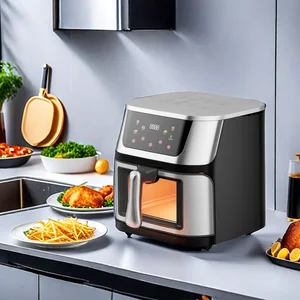 Factory Direct 10L Square Visible Stainless Steel Electric Oven Large Capacity Healthy Air Fryer for Household Use OEM Options