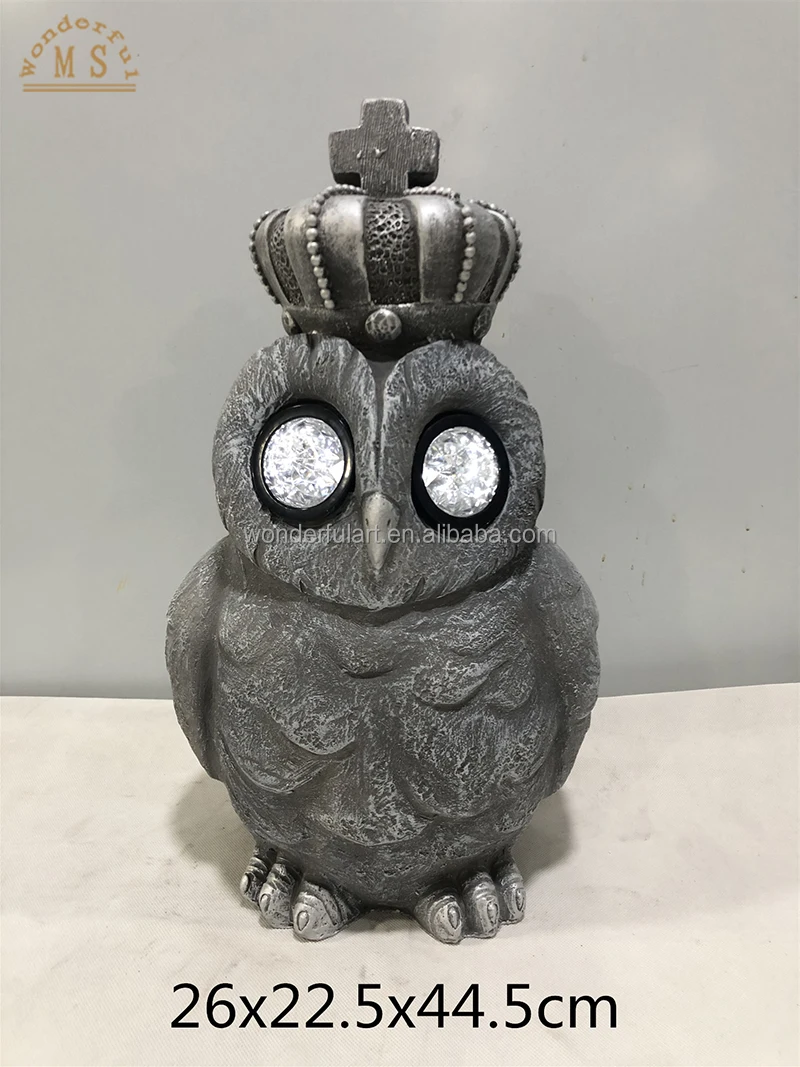 Owl Sculpture Animal Magnesia Statue With Solar Light for Home Garden Decoration