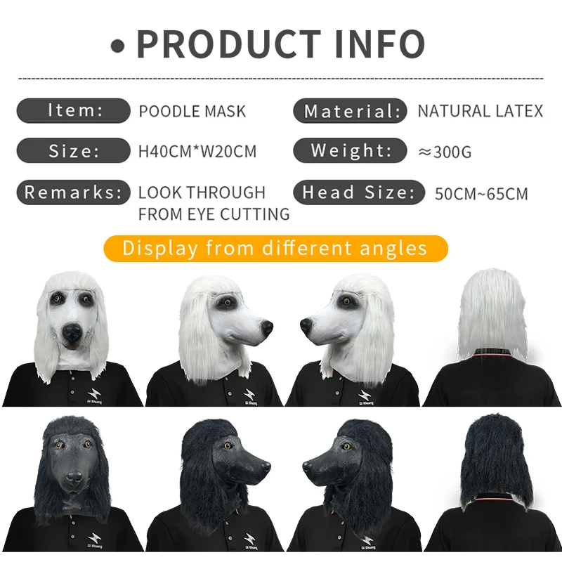 Pretty Realistic Dog Full Face Mask  Animal Headgear Costume Latex Poodle Mask Christmas Party Masks