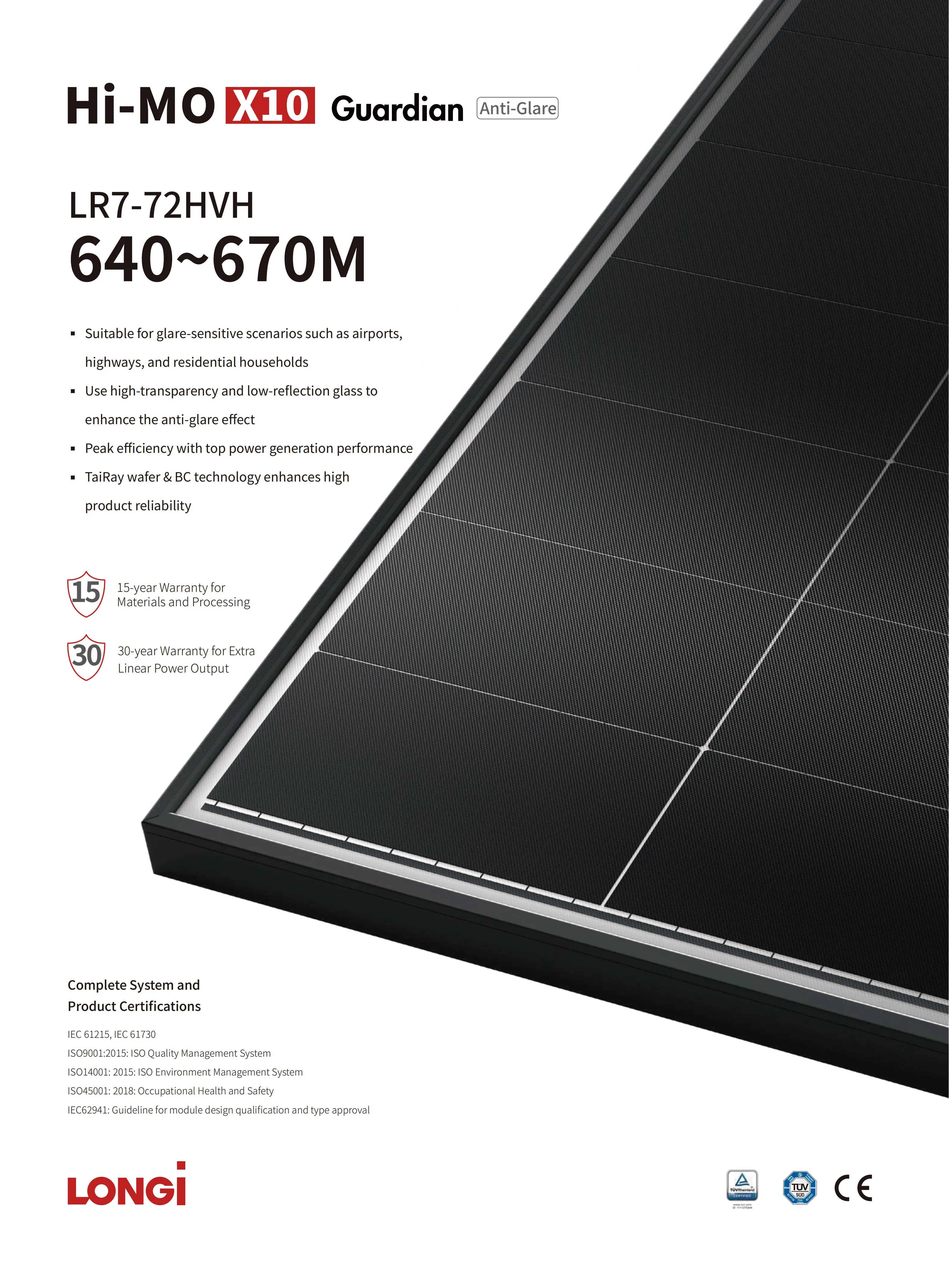 Longi Bifacial Solar Panel Hi MO X10 HPBC 2.0 640w 645w 650w 655w 660w ...