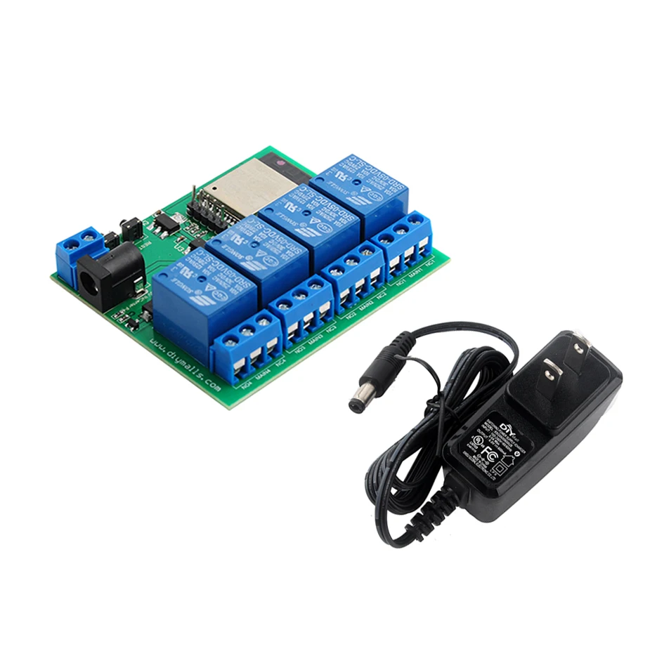 DIYmall ESP32S 4 CH Wi-Fi BLE триггерный релейный модуль Wi-Fi реле с DC6V 0.6A адаптер питания штепсельная вилка стандарта США