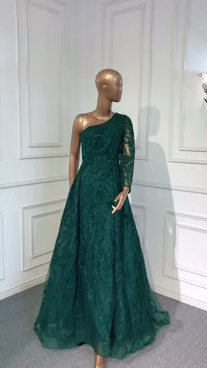 Emerald Green Beaded One Shoulder Evening Dresses 2022 Serene Hill ...