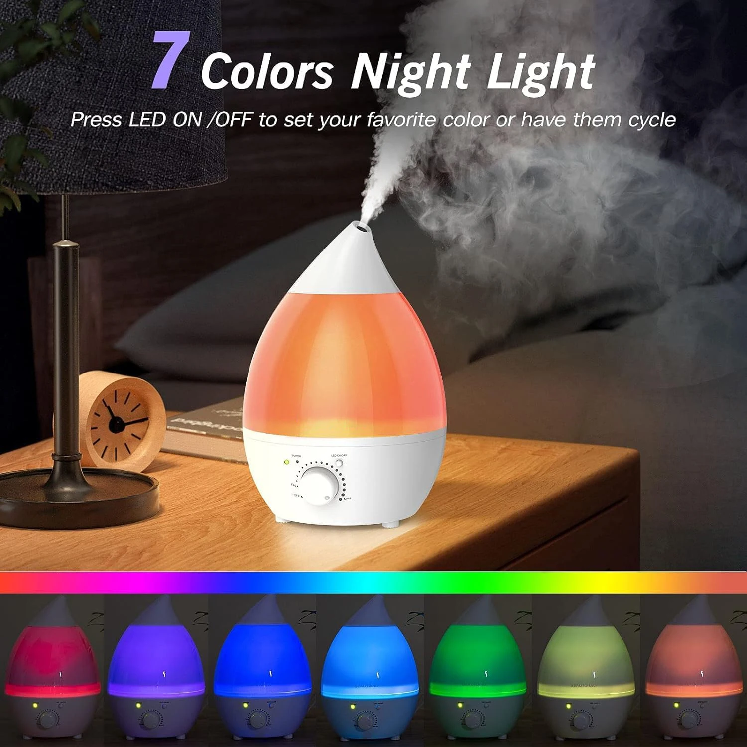 RUNAL Water Drop Shape Colorful Changing Light Big Home Ultrasonic Air Humidifier For Baby Room