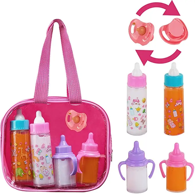  Click N' Play Juego de 8 piezas de alimentación para muñecas  con accesorios  Juego de accesorios para muñecas de bebé, conjunto de  muñecas/cosas, botellas de juguete, leche que desaparece, juego