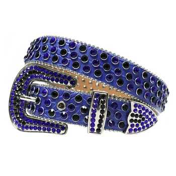 Custom Logo Embossed Shiny Rhinestone Belt Black And Blue Diamond Studded Belt For Men Crocodile Crystal Leather Belt Vendor