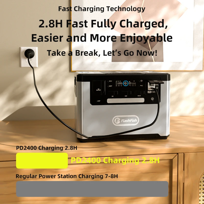 Flashfish 2400W Large Capacity Big LiFePO4 Battery Charging Solar Generator 2200w 2500W Portable Power Station for Home Outdoor