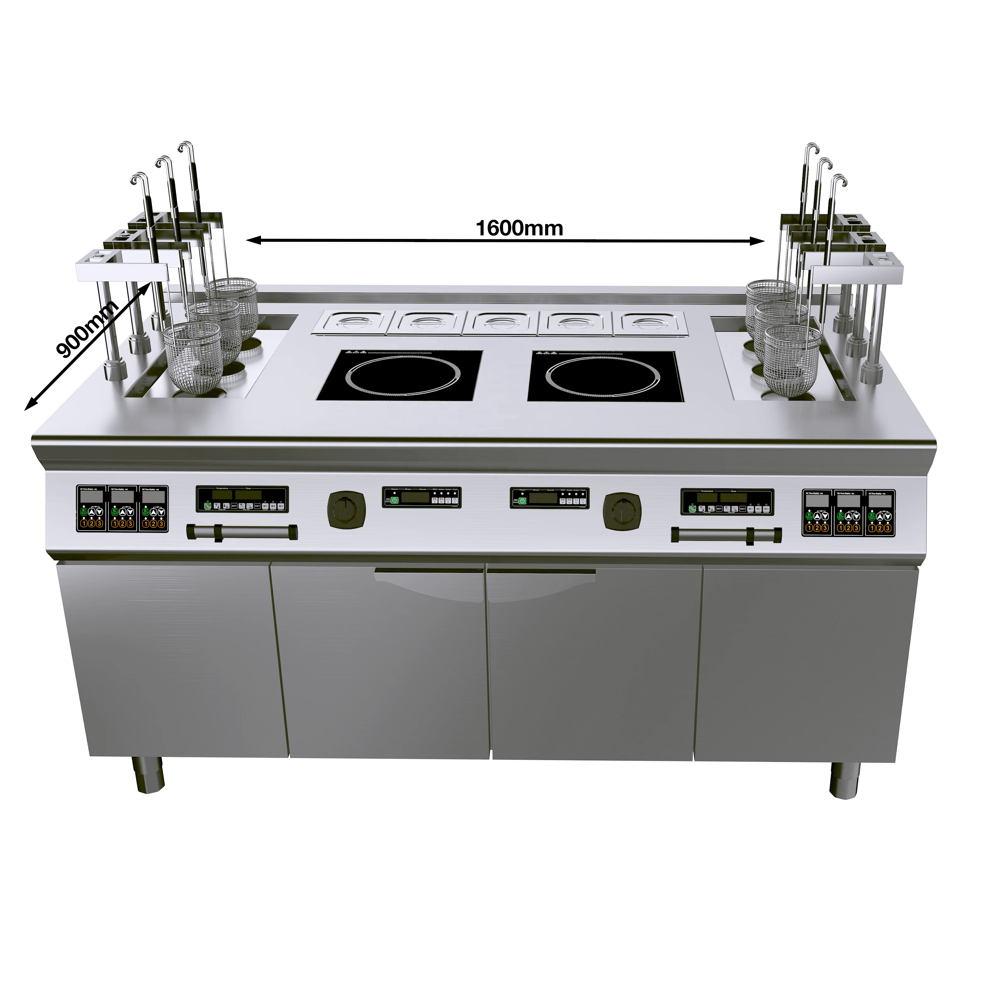 Commercial  Lift-up 6 Basket Pasta Cooker with Dual Burner Induction High-Efficiency Noodle Boiler for Restaurants