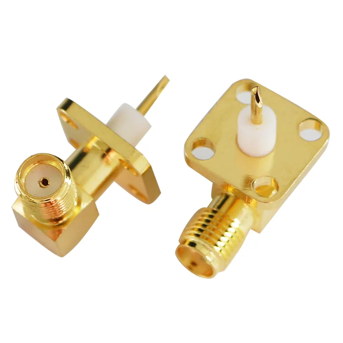 For SMA Female Mounting Panel Connector Right Angle 4-Hole Flange Crimp RF Connectors