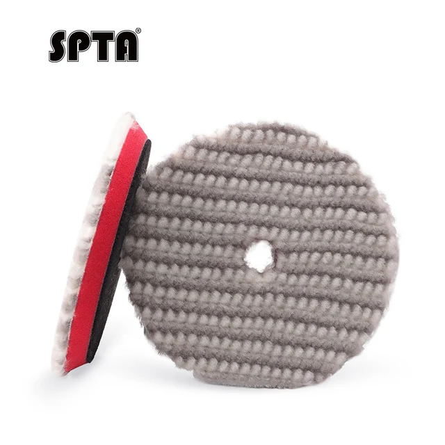 SPTA 3"/5"/6" Light Cut Short Wool Polishing Pad RO/DA Polisher Buffing Pad for Car Polisher Remove 1500#-2000# Sanding Marks