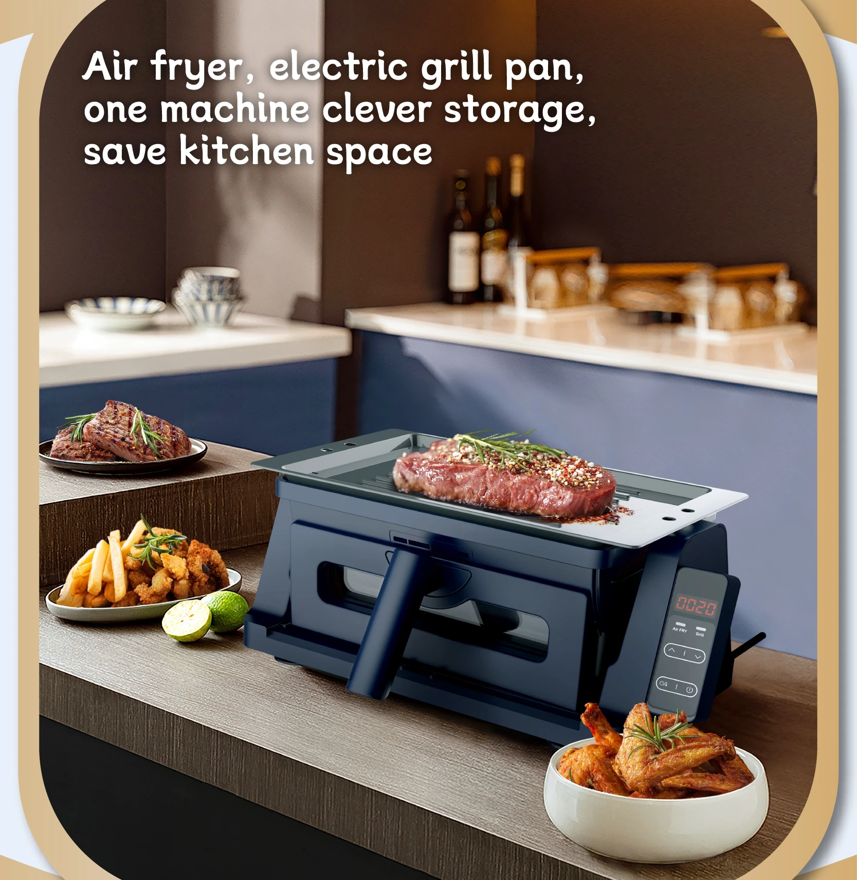 Modern Black Electric Air Fryer And Grill With Touchscreen Top Heating ...