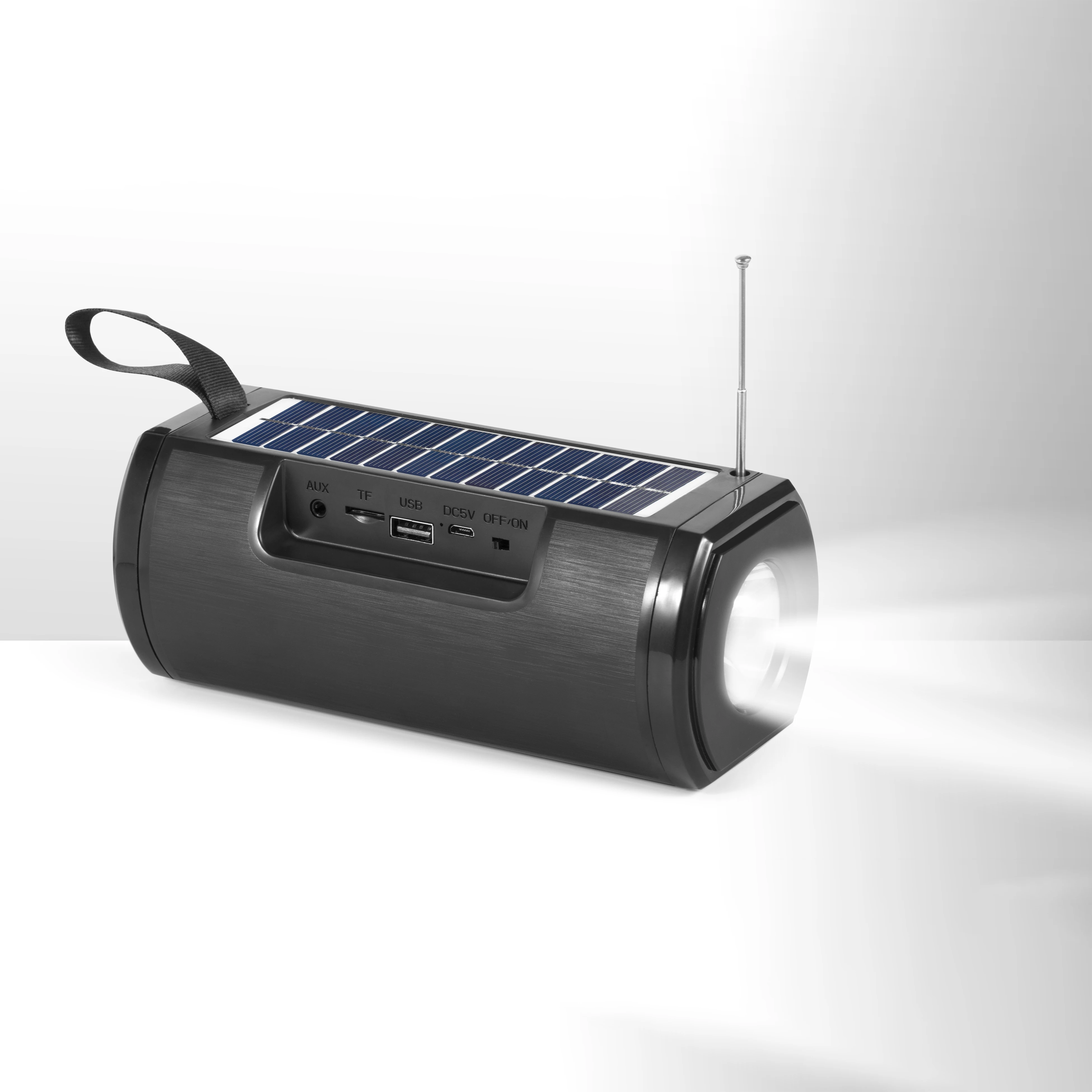 5W Bluetooth Speaker with New Design Mini Portable Solar Speaker with LED Flashlight Auxiliary Input Powered Battery Outdoor