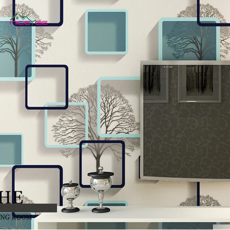 Beautiful Geometric Frame Tree Design Square Dekoration Wall Paper Wallpaper for Wall Deco