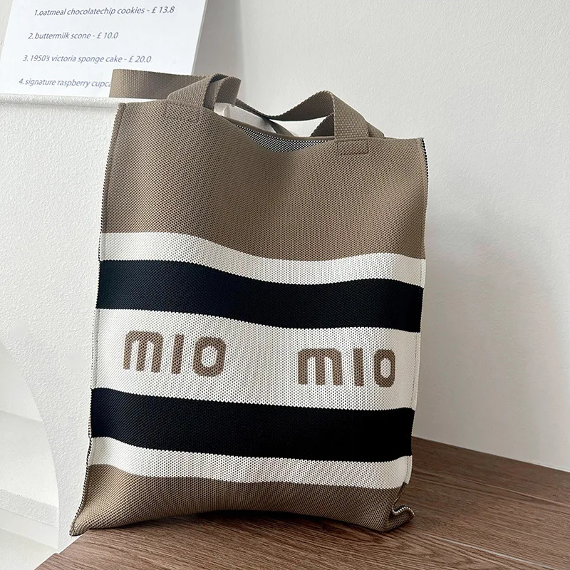 product washable soft durable casual chic tote bag fly knitting tote small size open closure polyester knitted fabric bag-10