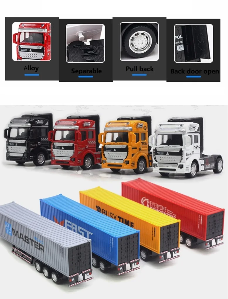 Custom Alloy Metal Diecast Tow Semi Trailer Shipping Transport Tractor