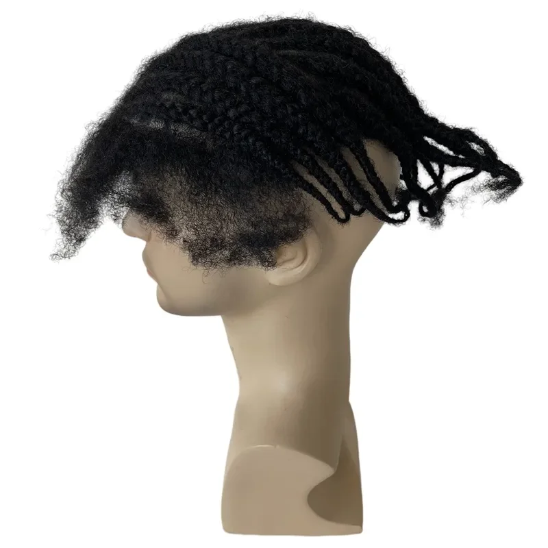 Cornrow Braids Male Wig with Edges Baby Hair Box Braids Thin Skin Pu Pre-styled Men's Toupee Indian Men for Black Mens