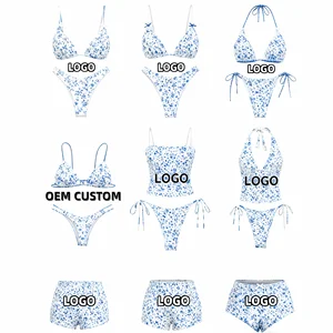Wholesale OEM Custom Logo Women High Waist Bikini Sets Ditsy Floral 2 Piece Swimsuit Bathing Suit Manufacturers Bathing Suits