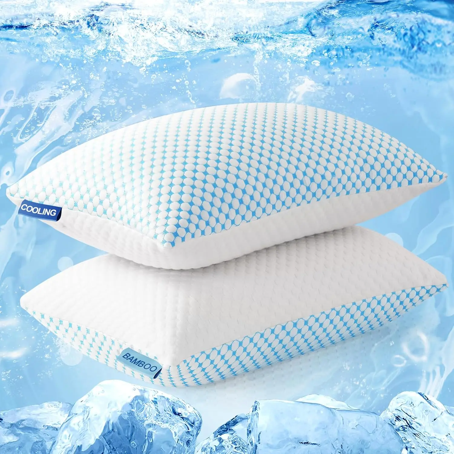 Hot Selling Customized Size Adjustable Cool Bamboo Shredded Memory Foam Pillows Cooling Bed Pillows