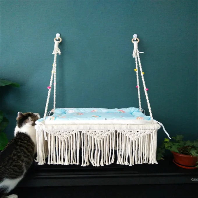 New customized Macrame Cat hammock for window hand woven pet swing bed Boho wall decoration W1189