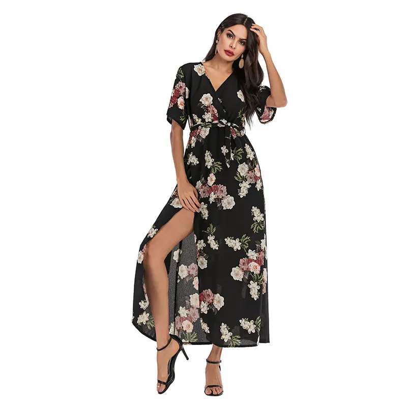 knee length dresses for ladies PRETTYGARDEN Women's Summer Maxi Dress Casual Wrap Floral Boho Short S